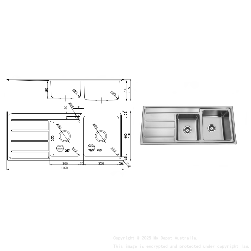 Stainless Steel Sink 1160x500x200