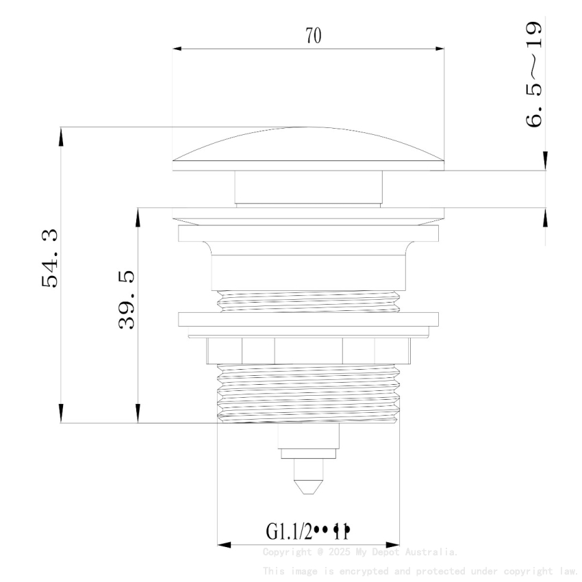 40mm Bath Pop-Up Plug With Removabel Waste No Overflow Gun Metal