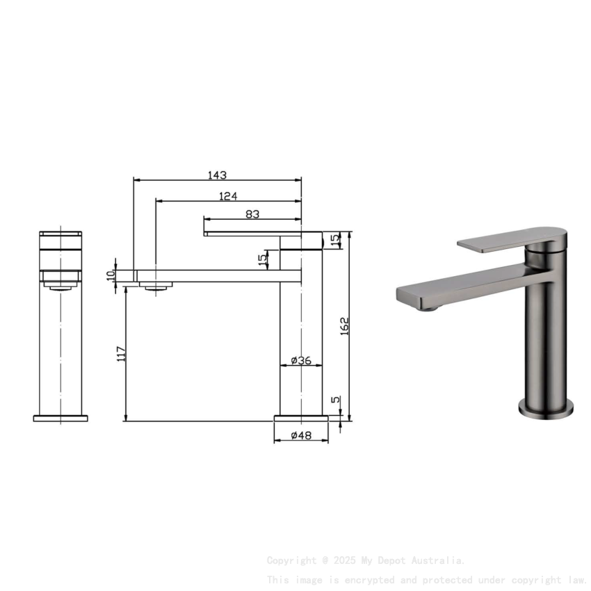 Ruki Basin Mixer Gunmetal