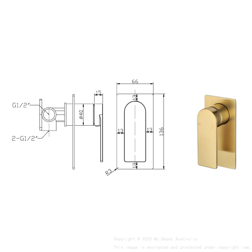 Ruki Wall Mixer Brushed Gold