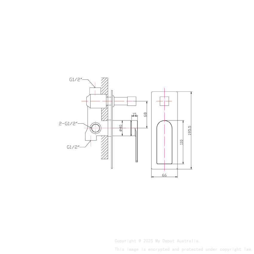 Ruki Wall Mixer with Diverter Brushed Gold