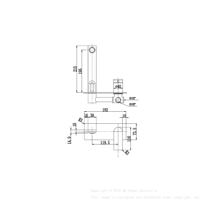 Ruki Wall Basin Mixer Gunmetal