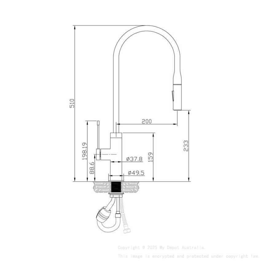 Aziz Pull Out Sink Mixer Chrome/Matt Black