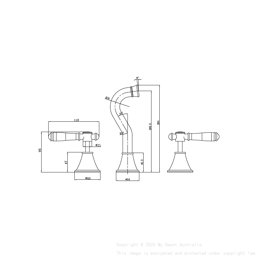 Clasico Bath Set Ceramic Handle in Brushed Gold