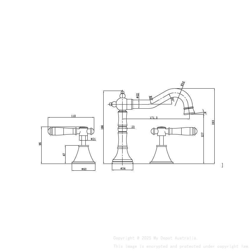 Clasico Basin Set Ceramic Handle in Brushed Nickel