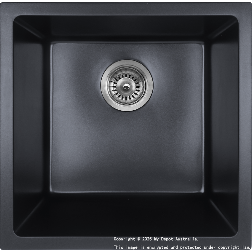 432*432*246mm Cora Black Undermount Granite Single Bowl Sink