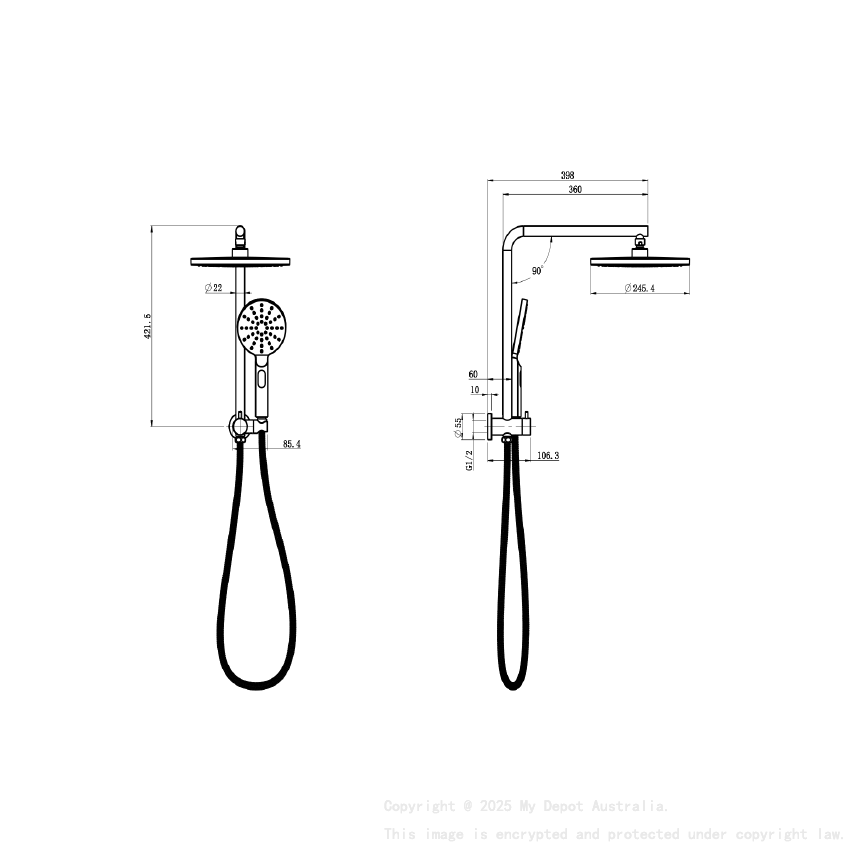 New Regal Round Mini Multi-function Shower Set Chrome, 250mm Plastic Shower Head