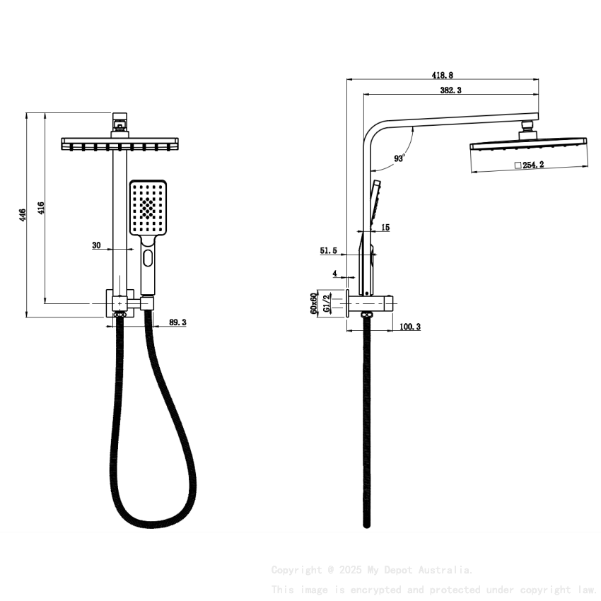 New Sando Square Mini Multi-function Shower Set Matt Black, 250mm Plastic Shower Head