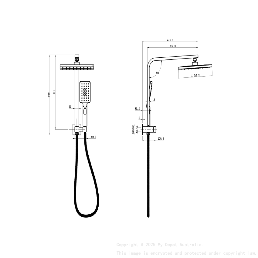 New Sando Square Mini Multi-function Shower Set Chrome, 250mm Plastic Shower Head