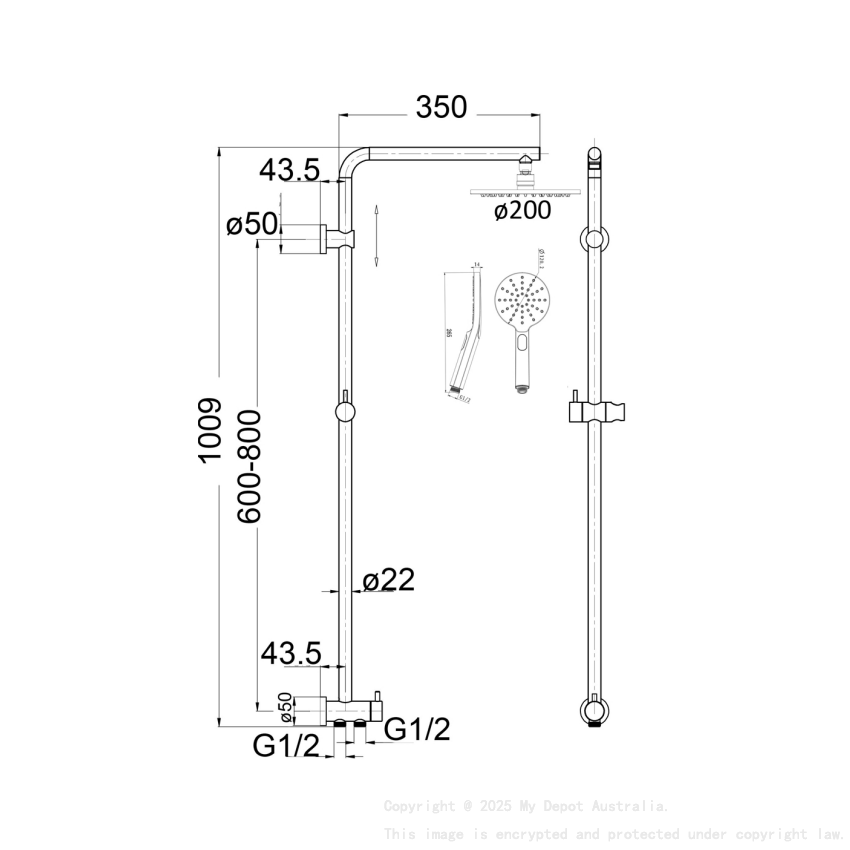 Cora Round Multi-function Shower Set Two Hoses Chrome, 200mm Plastic Shower Head