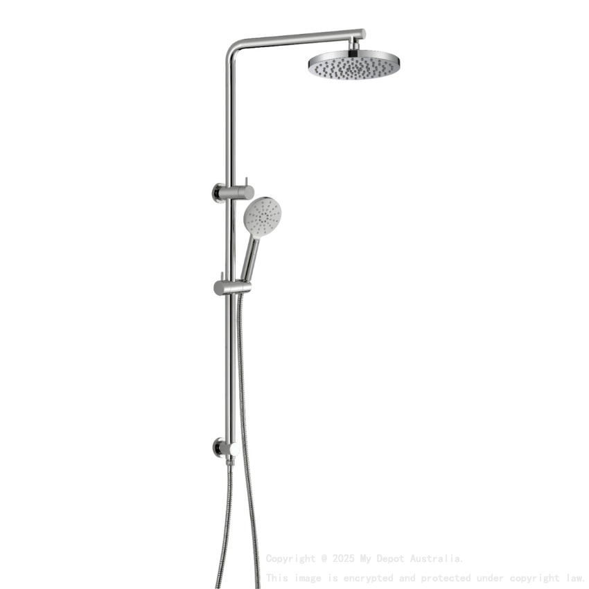 Cora Round Multi-function Shower Set Brushed Nickel, 200mm Plastic Shower Head