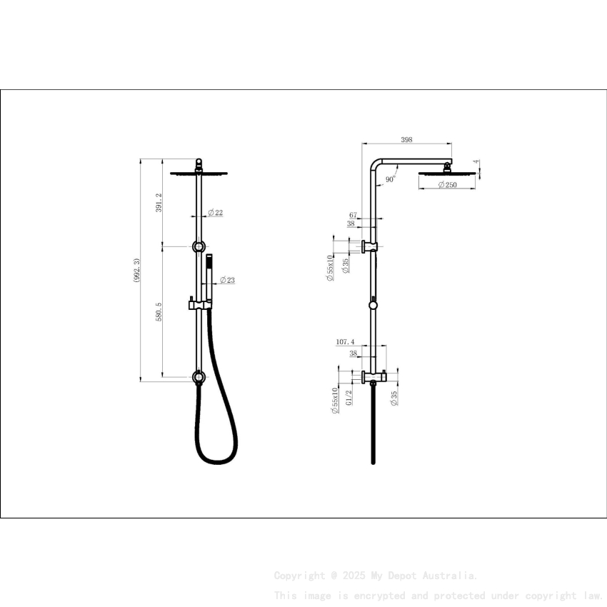 Cora Round Multi-function Shower Set Brushed Stainless Steel,250mm Plastic Shower Head
