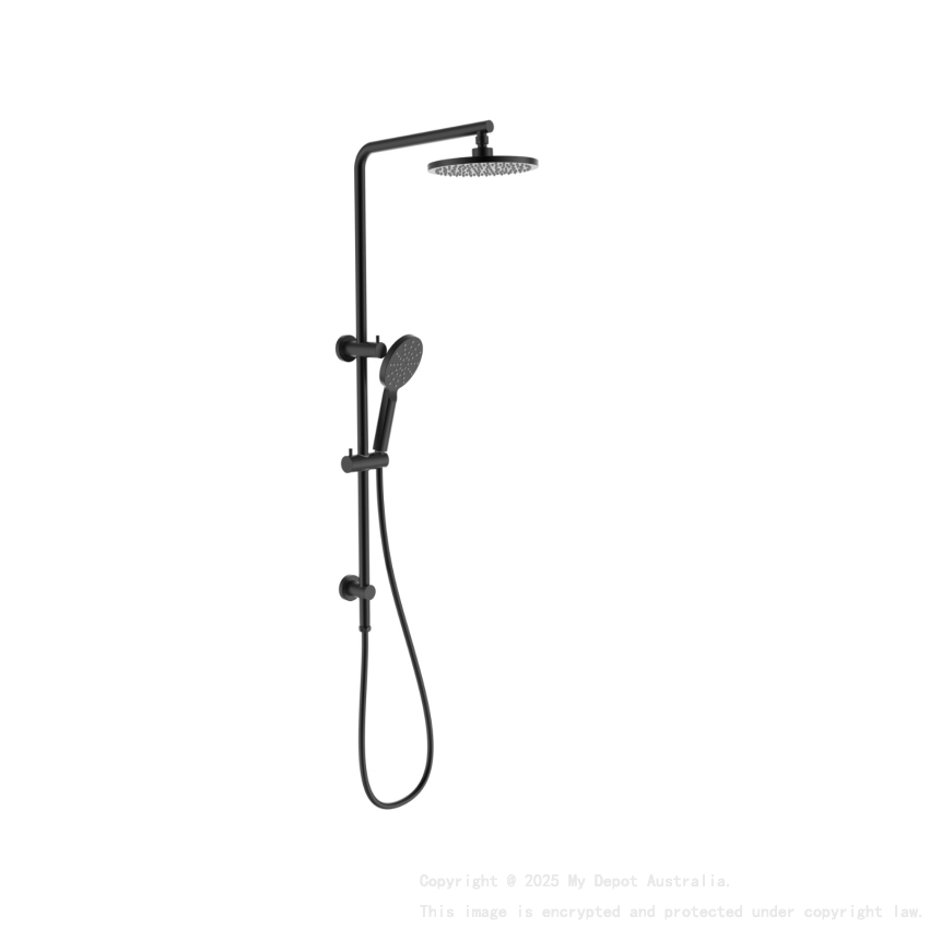 New Cora II Round Brass Multifunction Shower Set Matt Black,200mm Plastic Shower Head