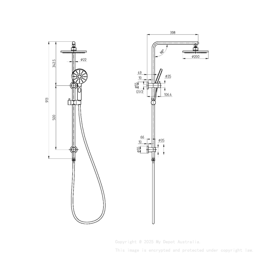 New Cora II Round Brass Multifunction Shower Set Matt Black,200mm Plastic Shower Head