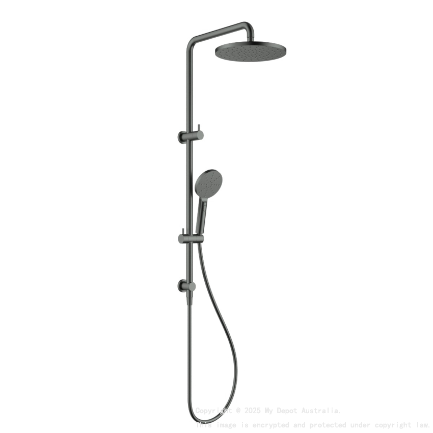 Otus Round Multi-Function Shower Set Gun Metal, 304SS Stainless Steel Rail,250mm ABS Shower Head,1.5m PVC Hose