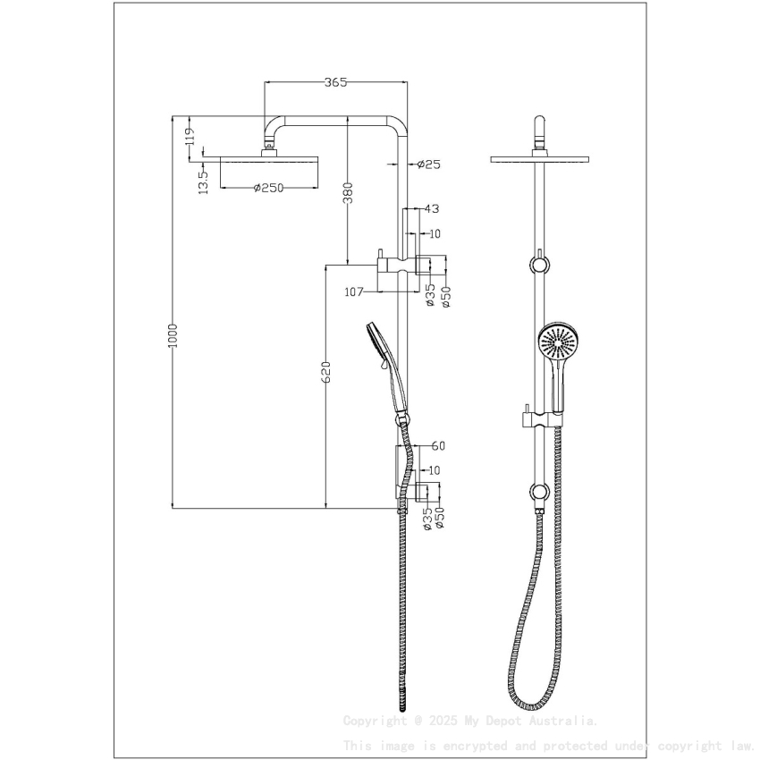 Otus Round Multi-Function Shower Set Brushed Gold,304SS Stainless Steel Rail, 250mm ABS Shower Head,1.5m PVC Hose