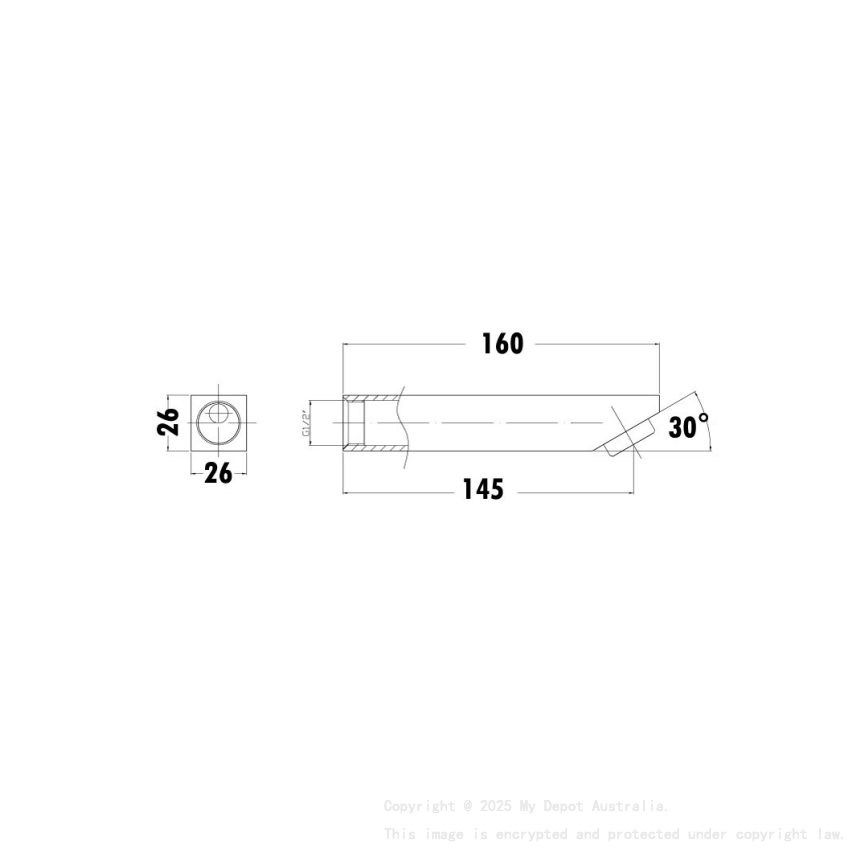 Yale Square Bath Spout 160mm Matt Black