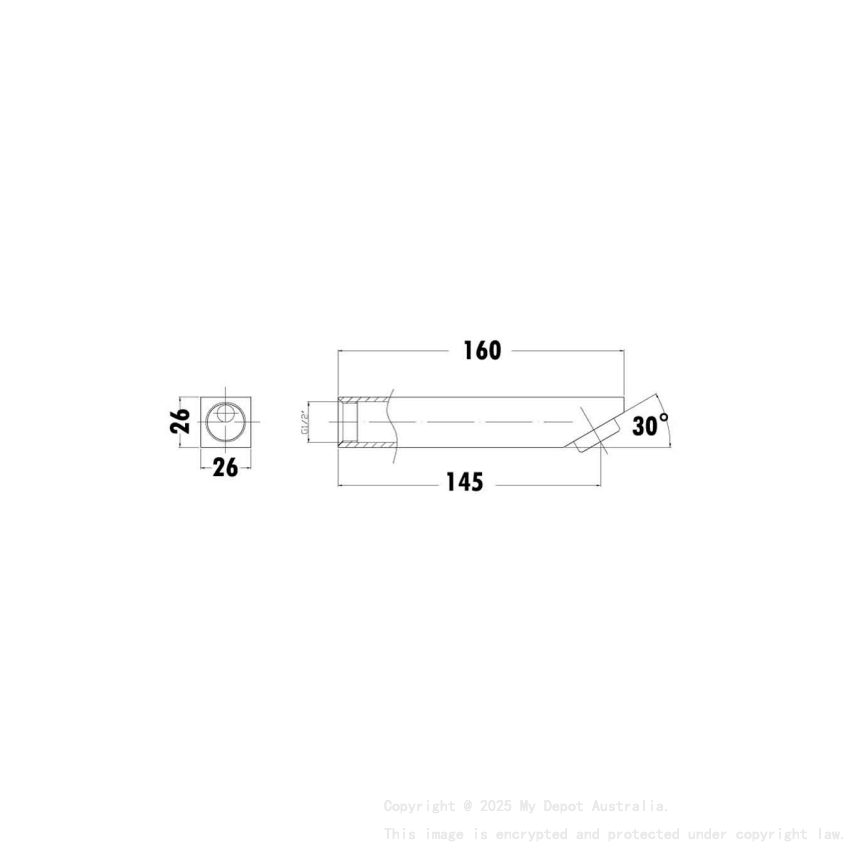 Yale Square Bath Spout 160mm Chrome