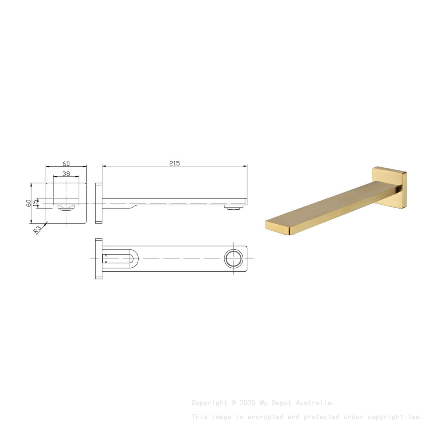 Ruki Bath Spout Brushed Gold