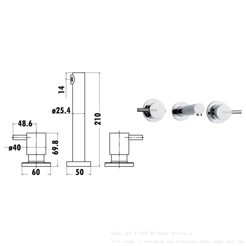 Bath Set 1/4 Turn Chrome