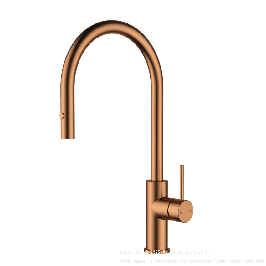 Otus Slimline SS Gooseneck Pull-Out Sink Mixer Brushed Copper