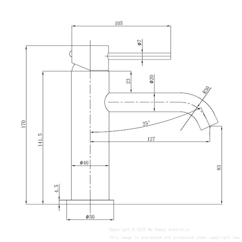 Otus Slimline SS Basin Mixer Curved Spout in Brushed Gold