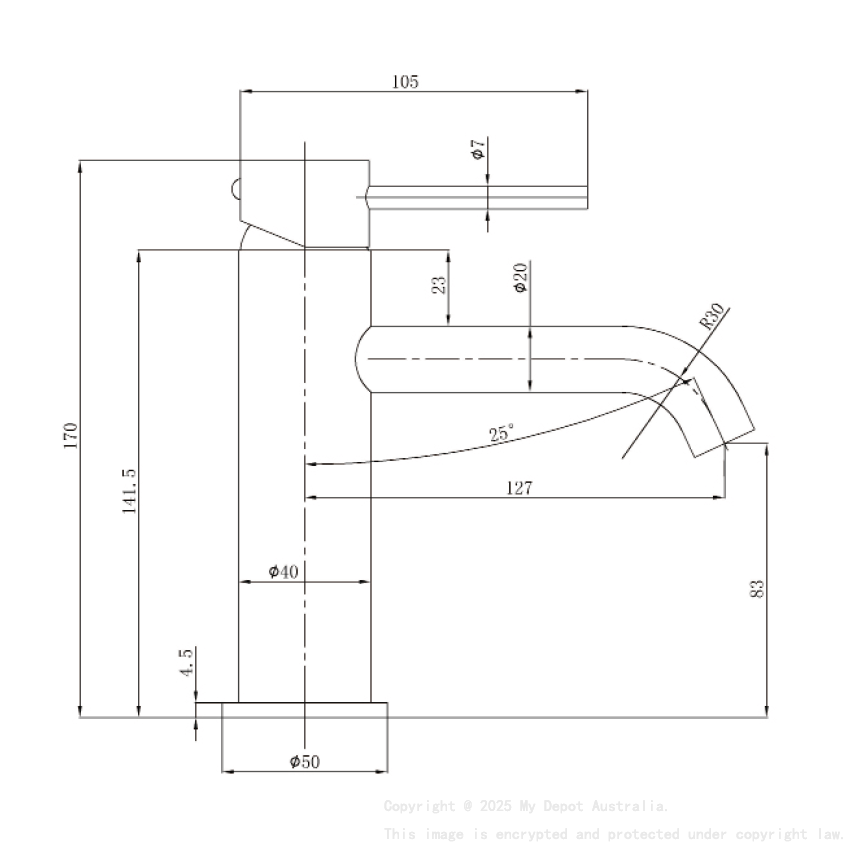 Otus Slimline SS Basin Mixer Curved Spout in Gun Metal 
