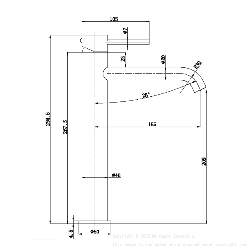 Otus Slimline SS Highrise Basin Mixer Curved Spout in Gun Metal 
