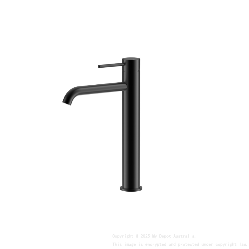 Otus Slimline SS Highrise Basin Mixer Curved Spout in Matte Black