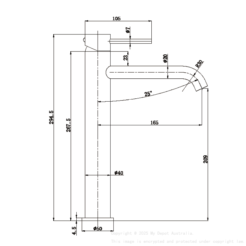 Otus Slimline SS Highrise Basin Mixer Curved Spout in Matte Black