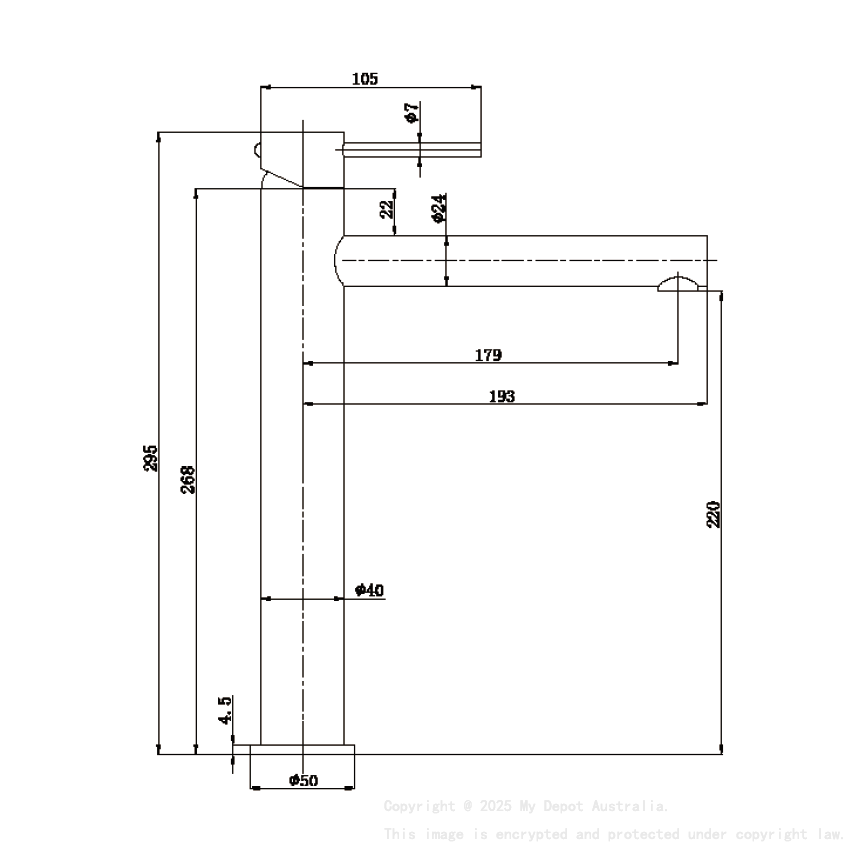 Otus Slimline SS Highrise Basin Mixer Brushed Stainless Steel