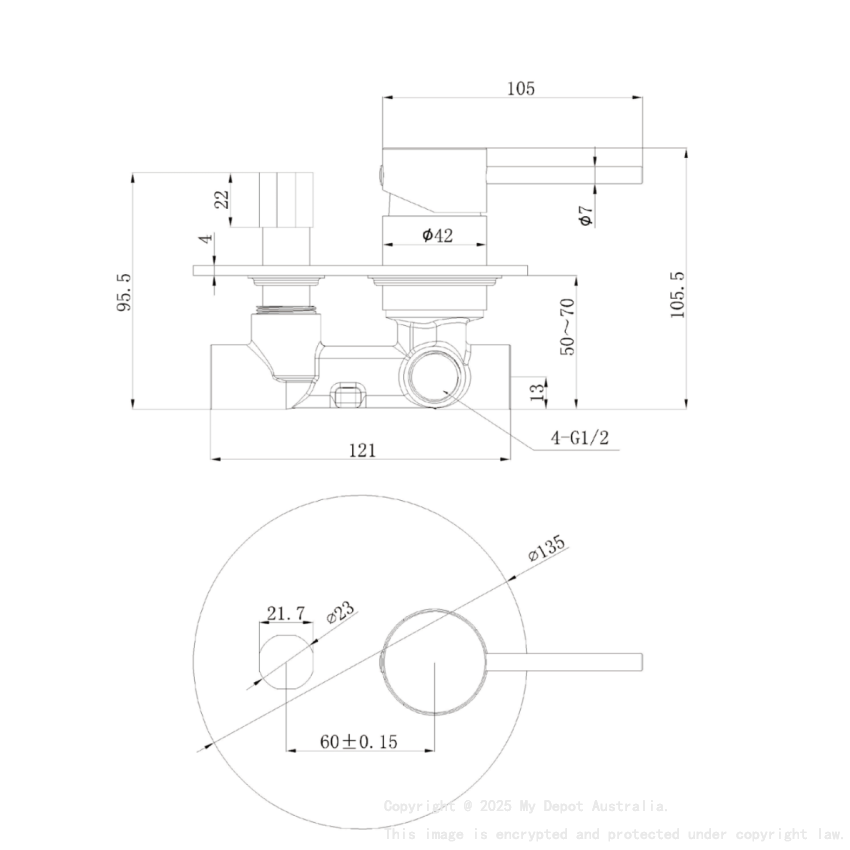 Otus Slimline SS Wall Diverter Mixer Rough-in Body Material: Brass
