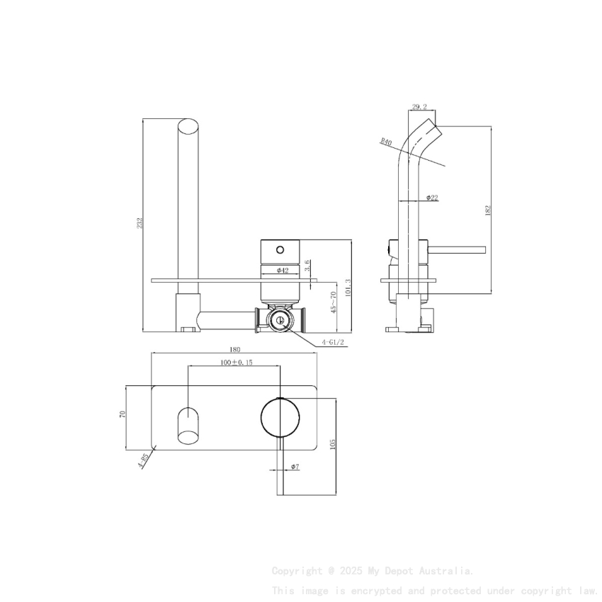 Otus Slimline SS Wall Basin Mixer Trim Kits in Brushed Gold