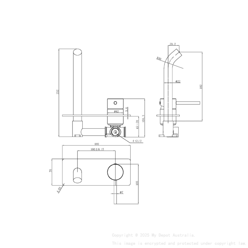 Otus Slimline SS Wall Basin Mixer Trim Kits Brushed Copper