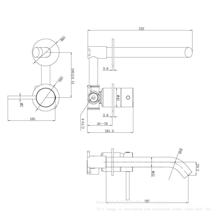 Otus Slimline SS Wall Basin Mixer Separate Back Plate Rough-in Body Material: Brass