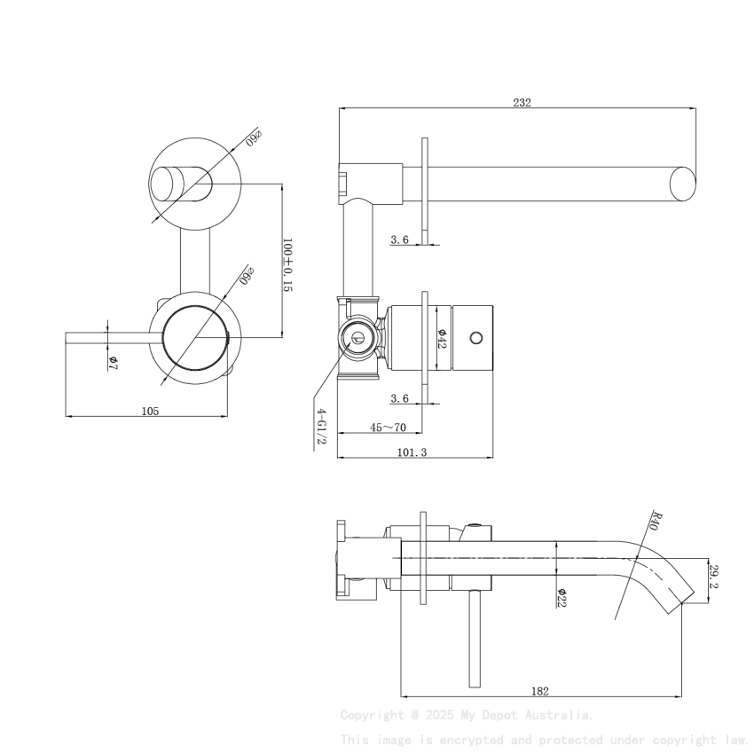 Otus Slimline SS Wall Basin Mixer Separate Back Plate Trim Kits in Brushed Gold