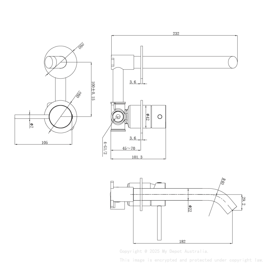 Otus Slimline SS Wall Basin Mixer Separate Back Plate Trim Kits Brushed Copper