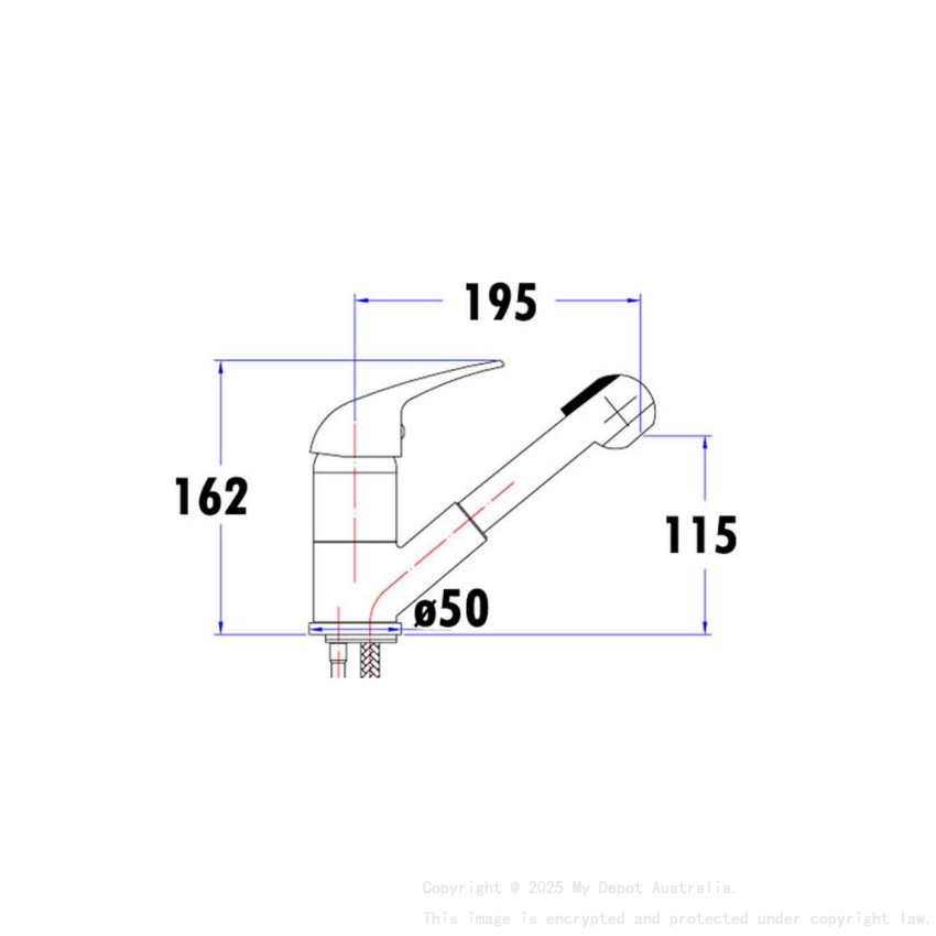 Ruby Slim Rectangle Handle Pull-Out Sink Mixer Chrome