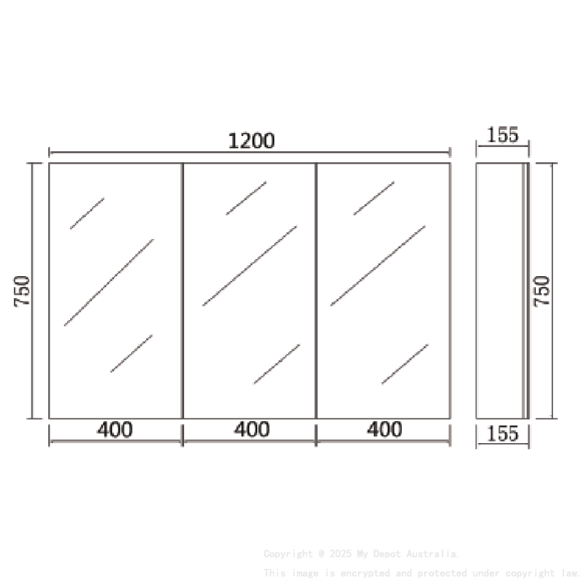 1200*155*750mm Alpha PVC Shaving Cabinets