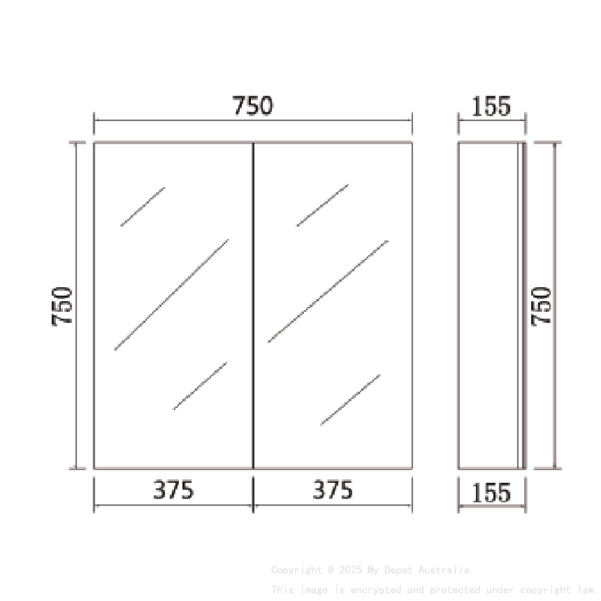 750*155*750mm Alpha PVC Shaving Cabinets
