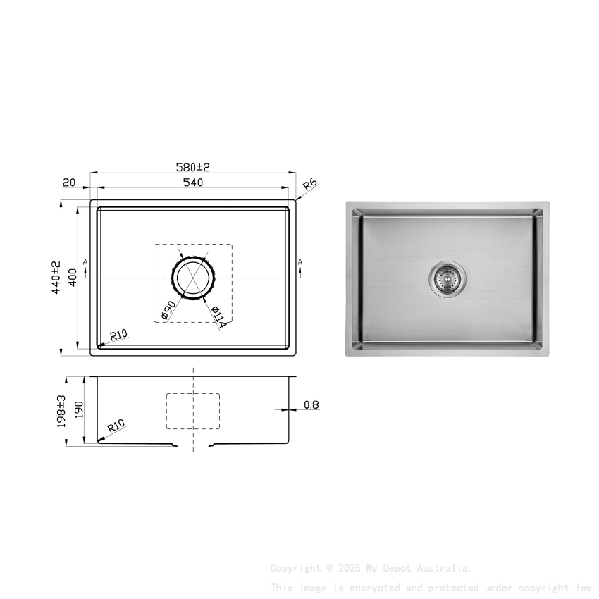 New Cora Above / Undermount Sink 580 x 440 x 200mm