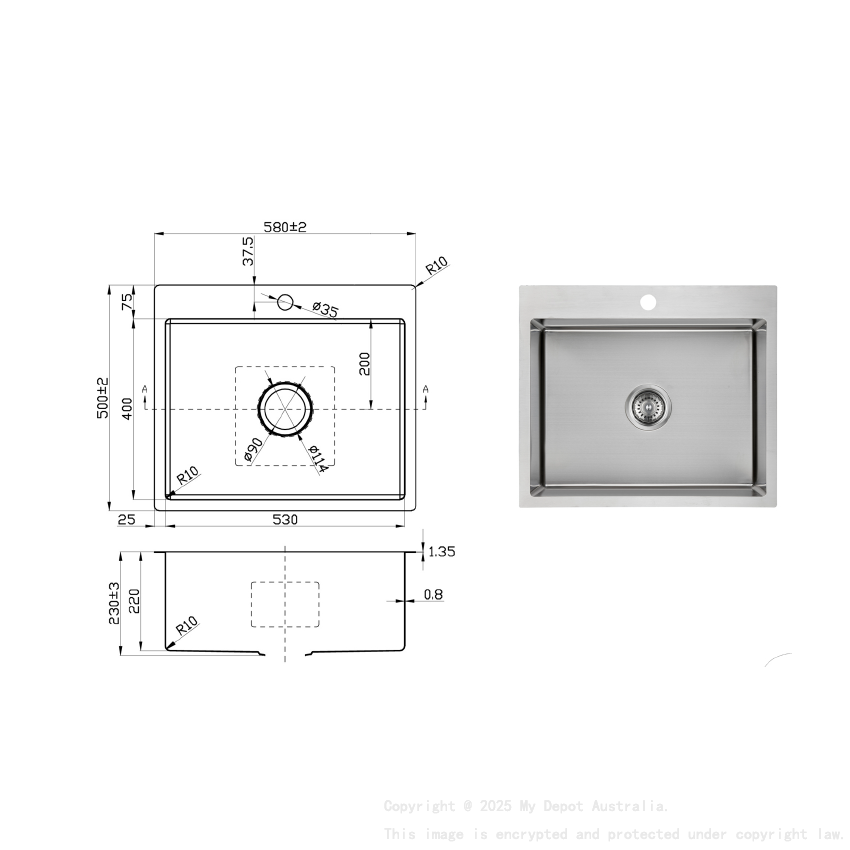 Eden Single Bowl Laundry Sink 580 x 500 x 230mm