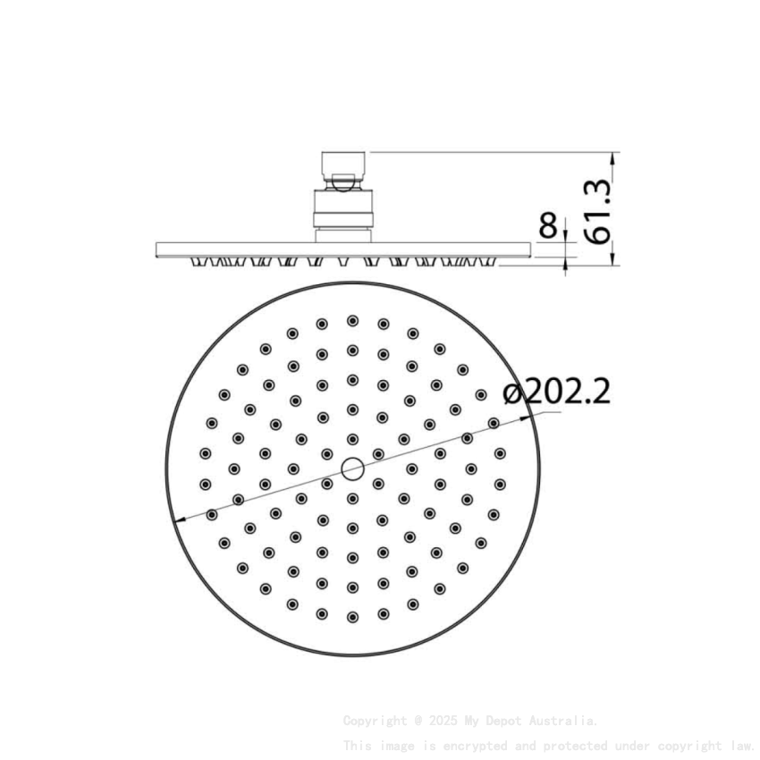 Cora Overhead Shower 200mm Brushed Gold