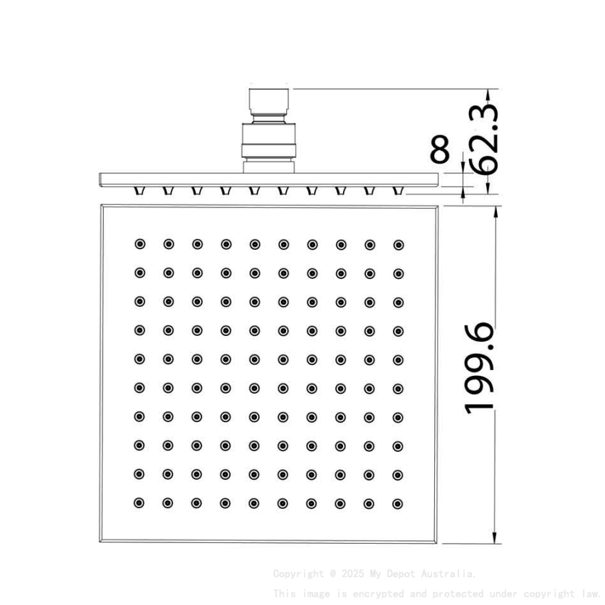Eden Square Overhead Shower 200mm Brushed Nickel
