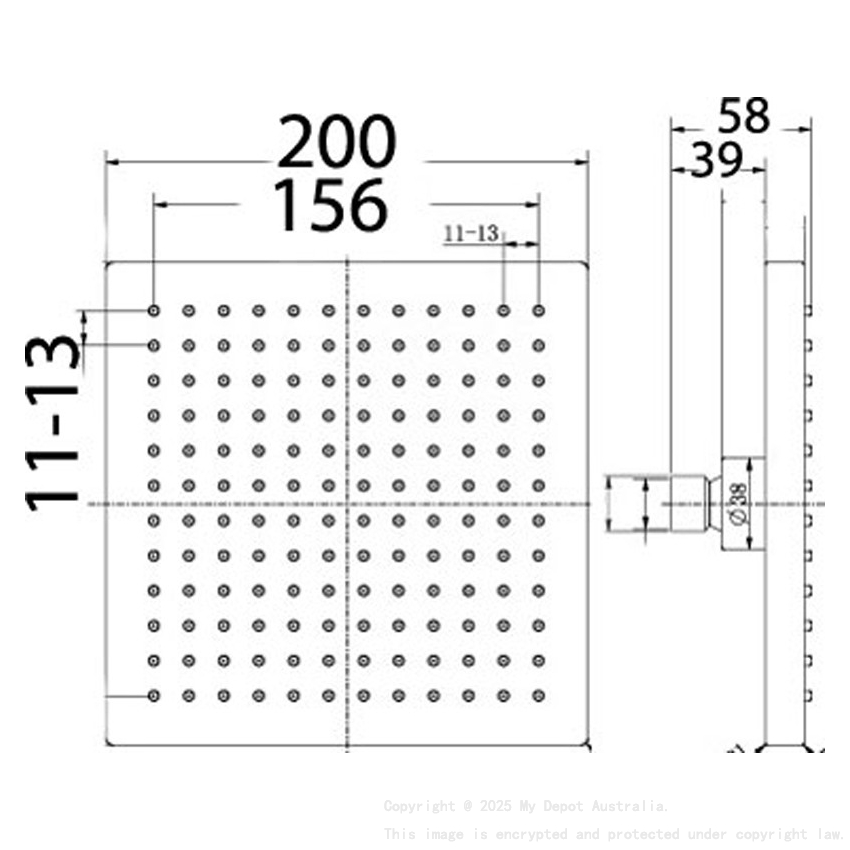 Rosa Square Overhead Shower 200mm Gun Metal