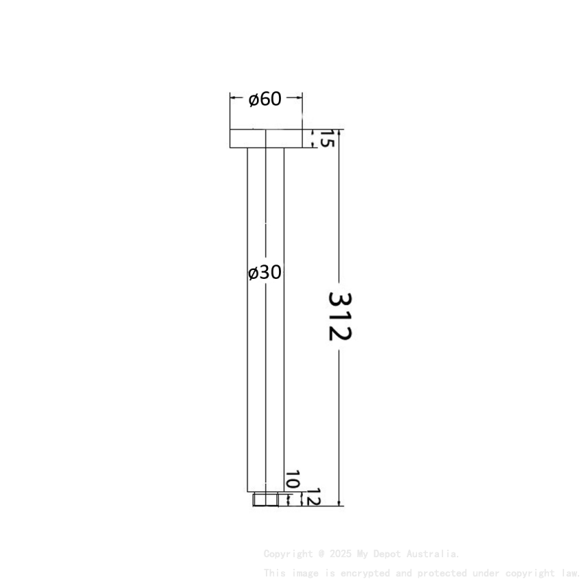 Round Vertical Shower Arm Matt Black