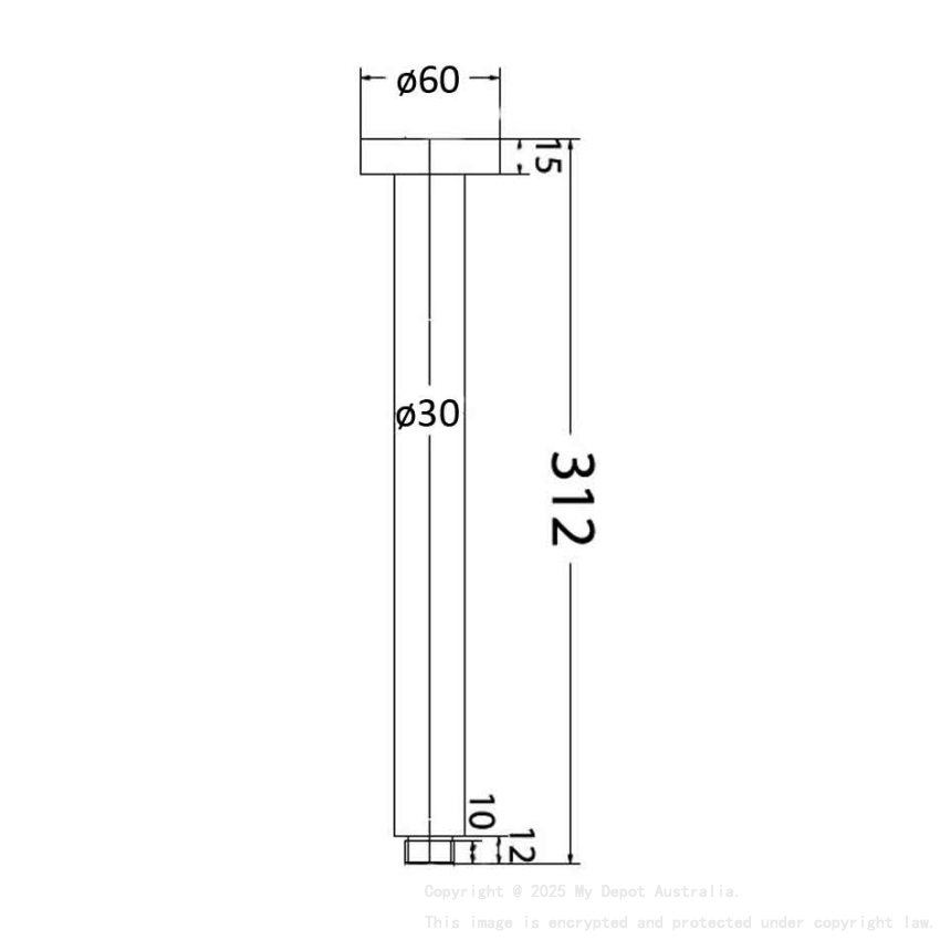Round Vertical Shower Arm Gunmetal