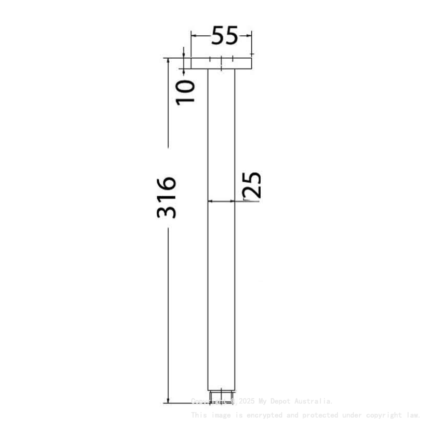 Square Vertical Shower Arm Matt Black