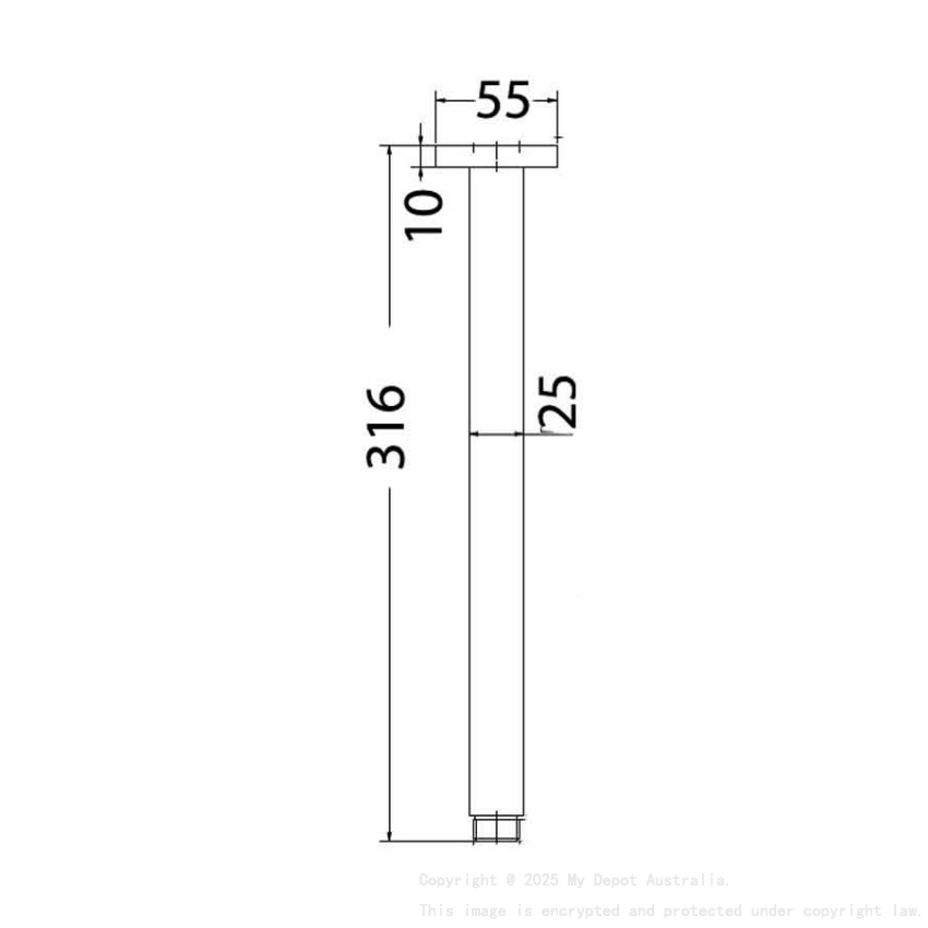 Square Vertical Shower Arm Chrome