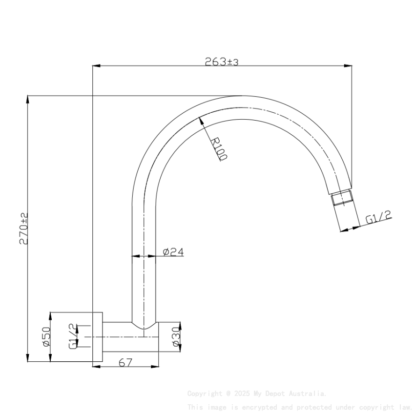 Round Curved Shower Arm Chrome